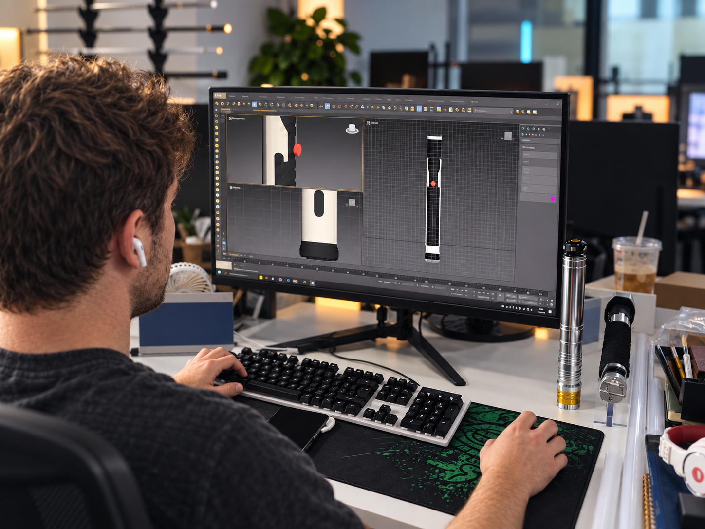 Designer developing a product at a CAD workstation
