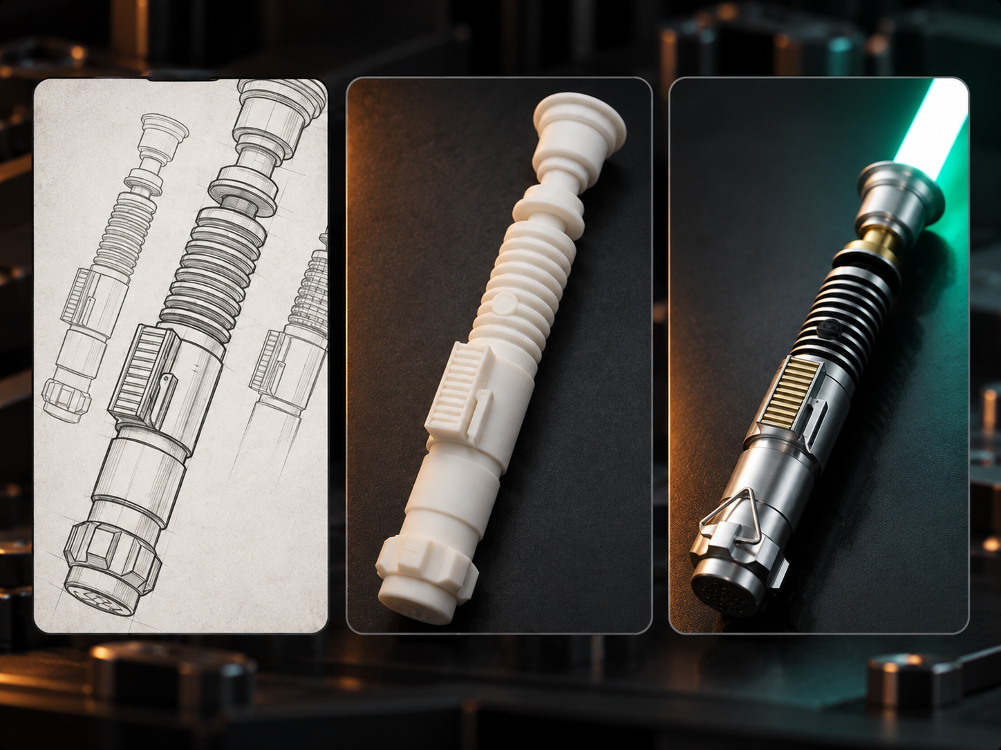 Product progression from sketch to prototype and finished design