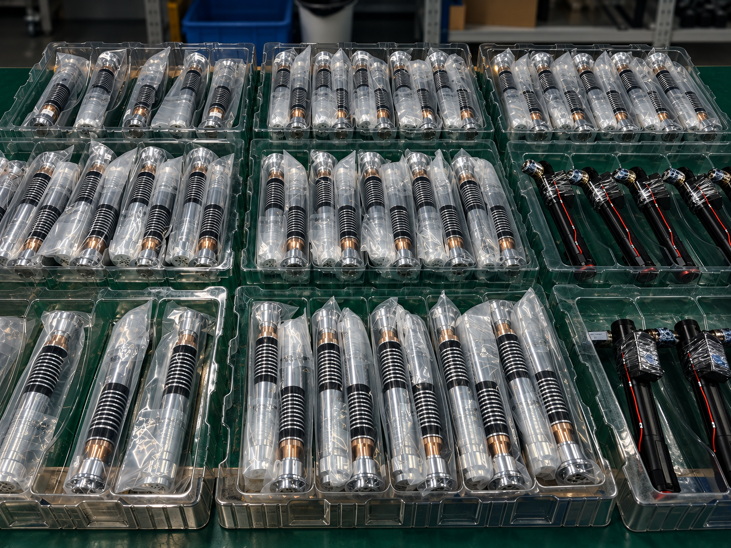 Finished products arranged for final cosmetic inspection